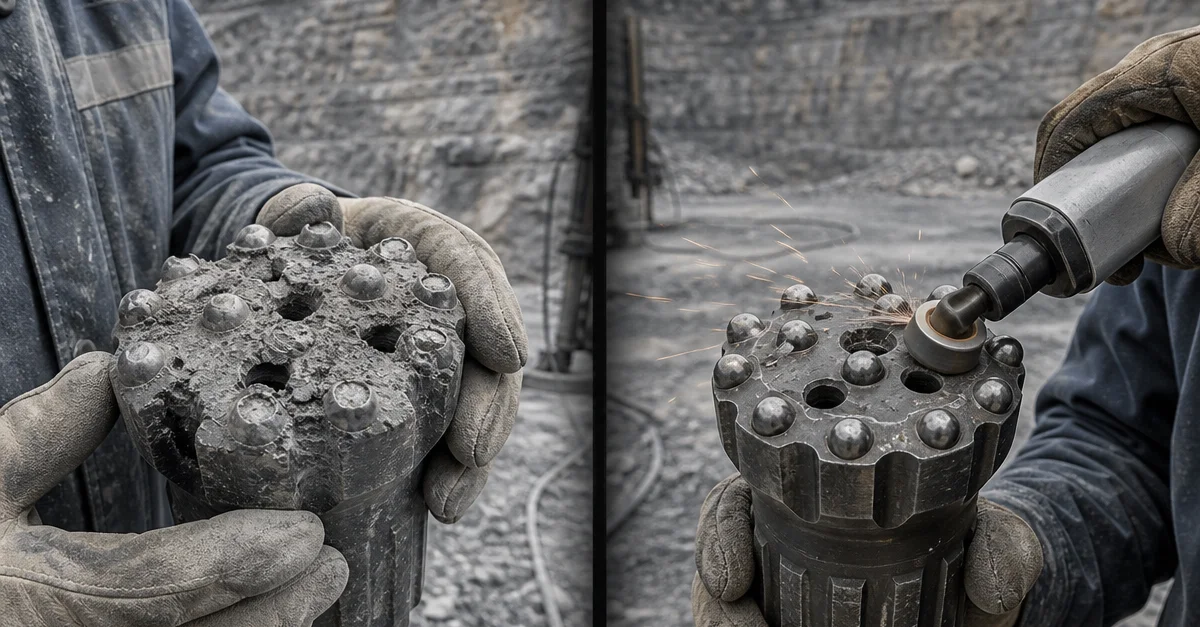 quarry-dth-drill-bit-wear-carbide-failure-maintenance-welldone-mining